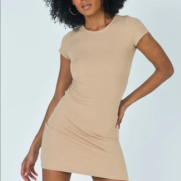 PRINCESS POLLY BEIGE SHORT SLEEVE DRESS